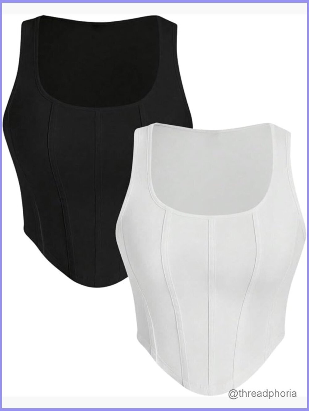2 Pack Crop Bustier Corset Tank Top Square Neck Asymmetrical Hem Ribbed
